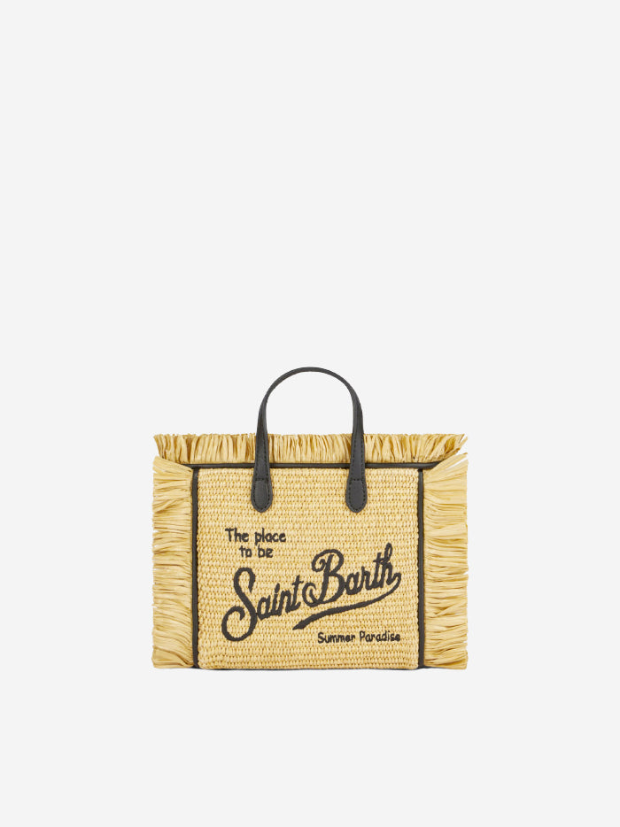 Mini borsa Vanity in paglia con ricamo