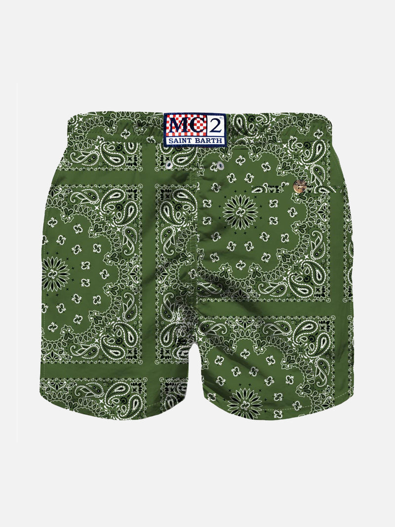 Costume da bagno da bambino con stampa bandana verde militare