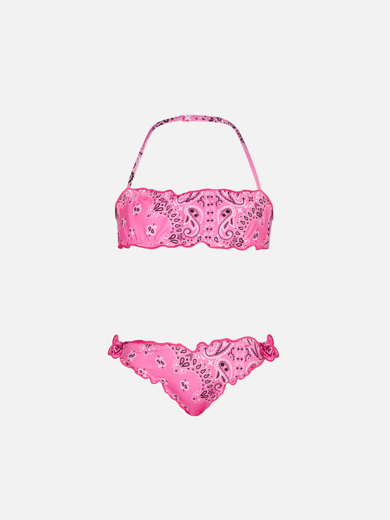 Mädchen-Bandeau-Bikini mit rosa Bandana-Print