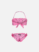 Girl bandeau bikini with pink bandanna print