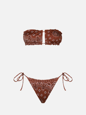 Bikini da donna a fascia con stampa bandana