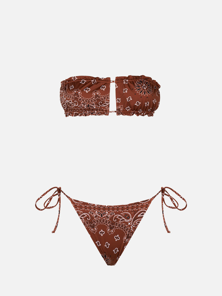 Bikini da donna a fascia con stampa bandana