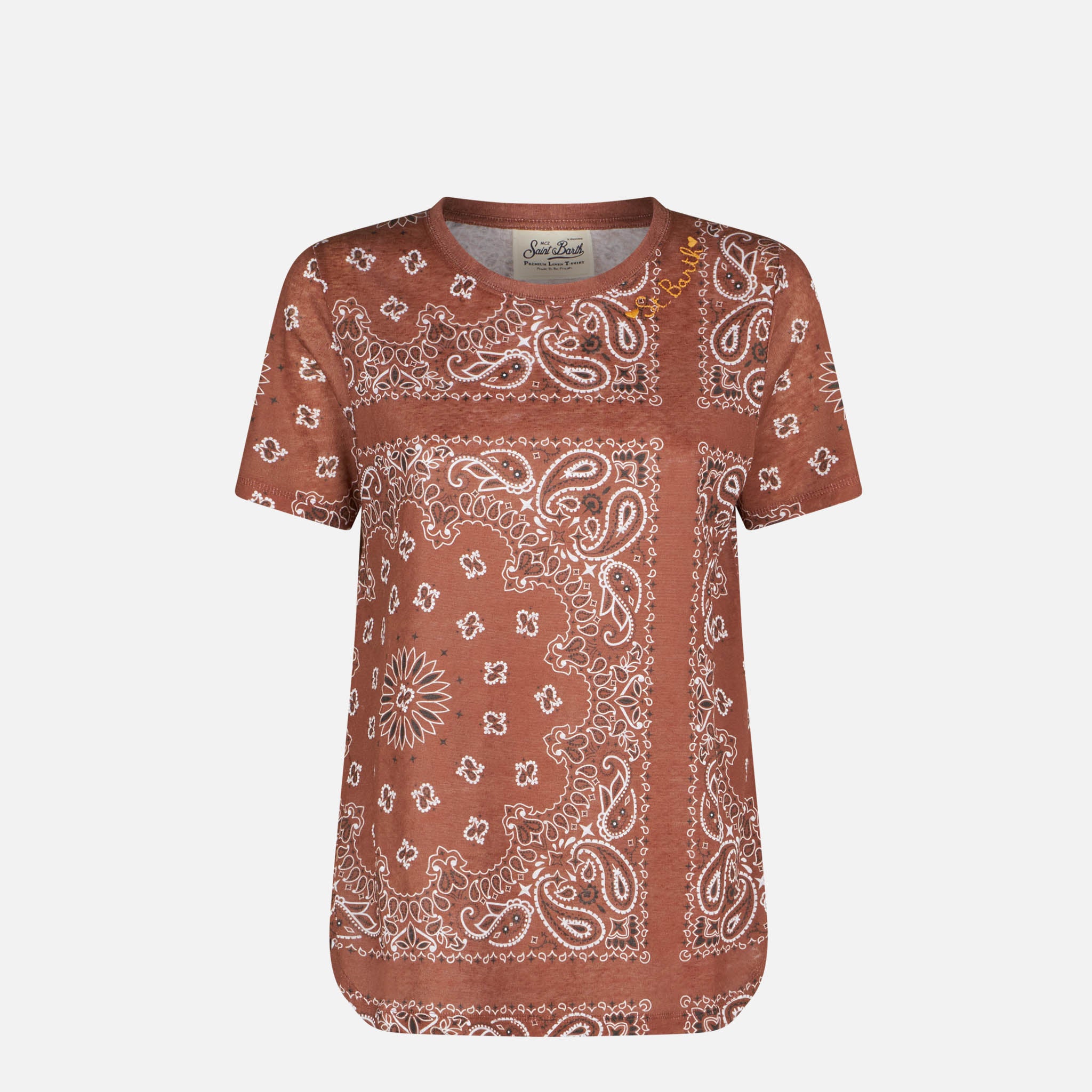 Brown Scarlett linen T-shirt with bandana print – MC2 Saint Barth