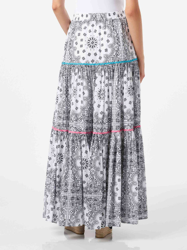 Woman cotton long skirt with bandanna print