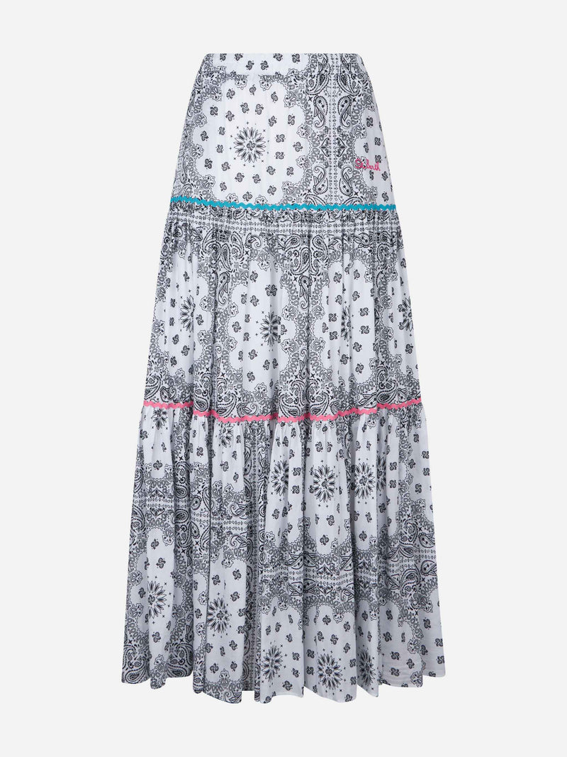 Woman cotton long skirt with bandanna print