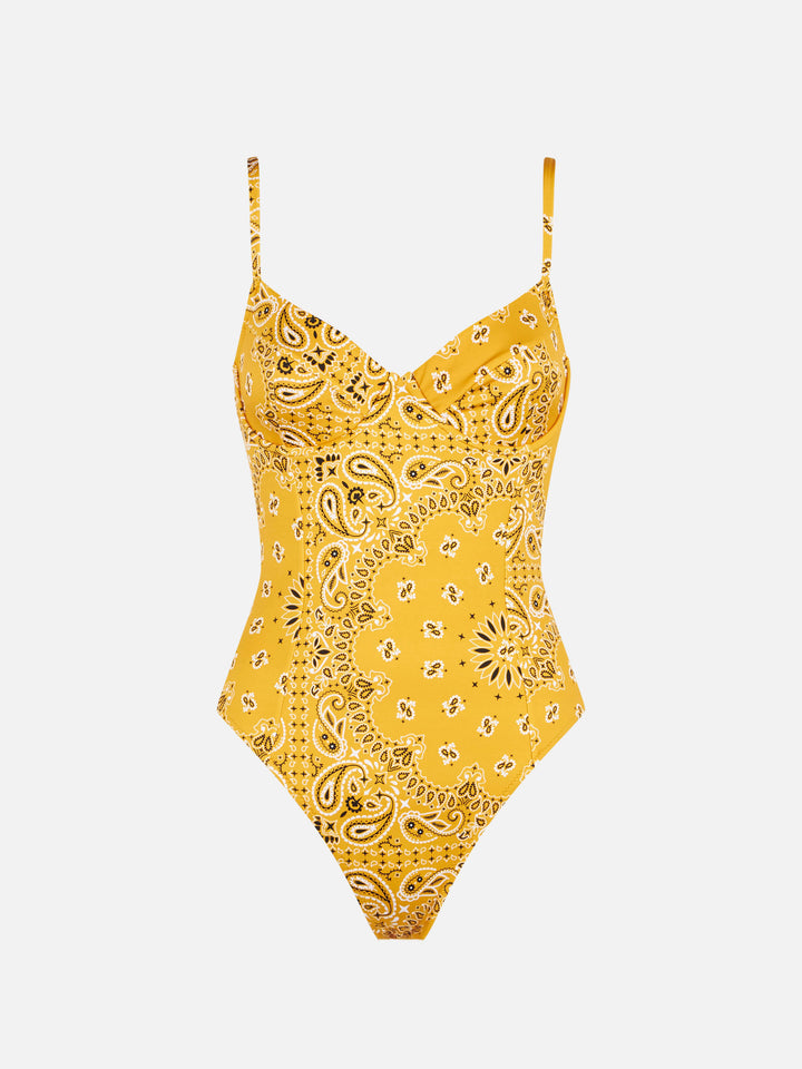 Damen-Bügel-Einteiler-Badeanzug mit Bandana-Print