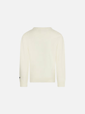 Boy crewneck sweater with Bello e monello lettering