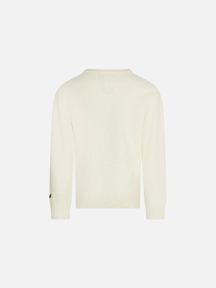 Boy crewneck sweater with Bello e monello lettering