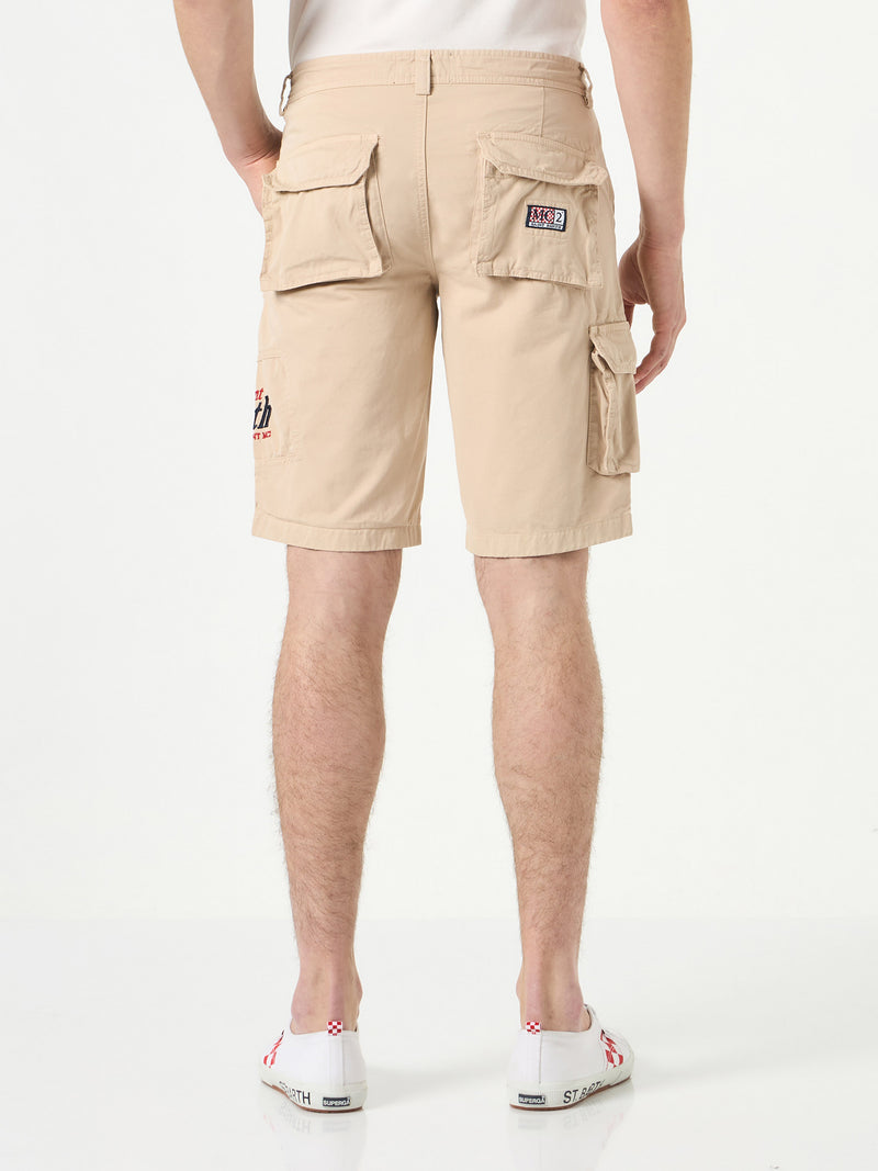 Beige cargo bermuda with pockets