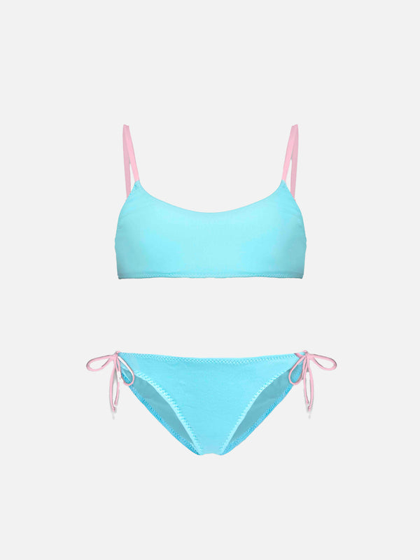 Bikini da bambina a bralette con scritta ricamata Lost in St. Barth 