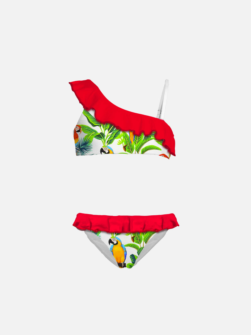 Bikini da bambina monospalla con volant