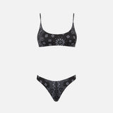 Bikini da donna a bralette con stampa bandana nera