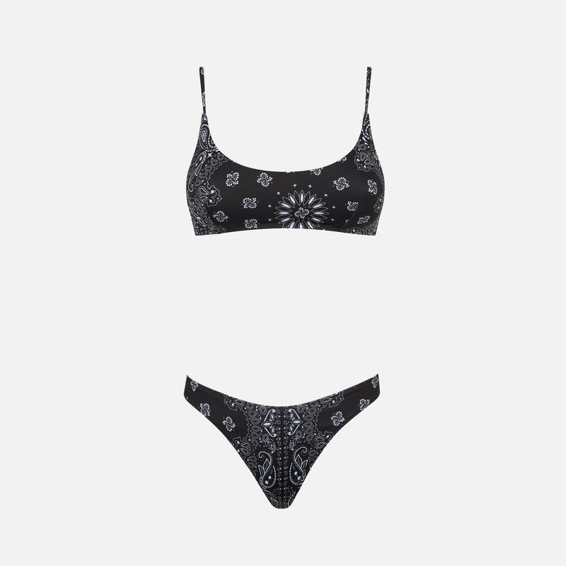 Bikini da donna a bralette con stampa bandana nera