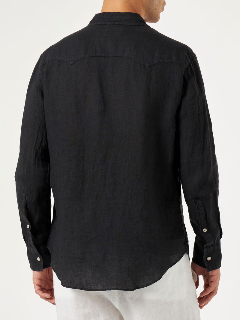 Man black linen shirt