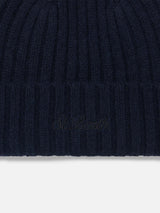 Man navy blue cashmere blend hat with St. Barth embroidery