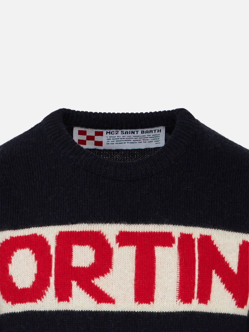 Blauer Jungenpullover Cortina mit roter Grafik