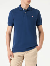 Polo in denim piquet blu con logo St. Barth