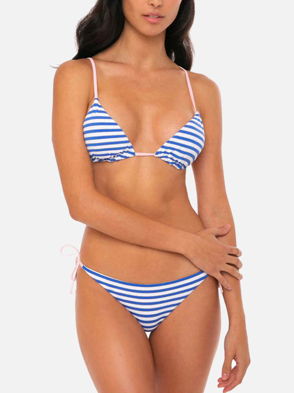 Bikini a triangolo bianco bluette e argento