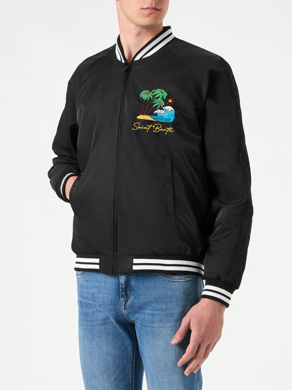 Schwarze Herrenjacke mit Saint-Barth-Insel-Stickerei