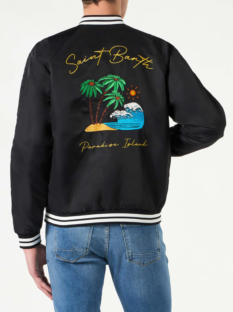 Schwarze Herrenjacke mit Saint-Barth-Insel-Stickerei