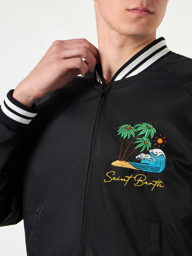 Schwarze Herrenjacke mit Saint-Barth-Insel-Stickerei