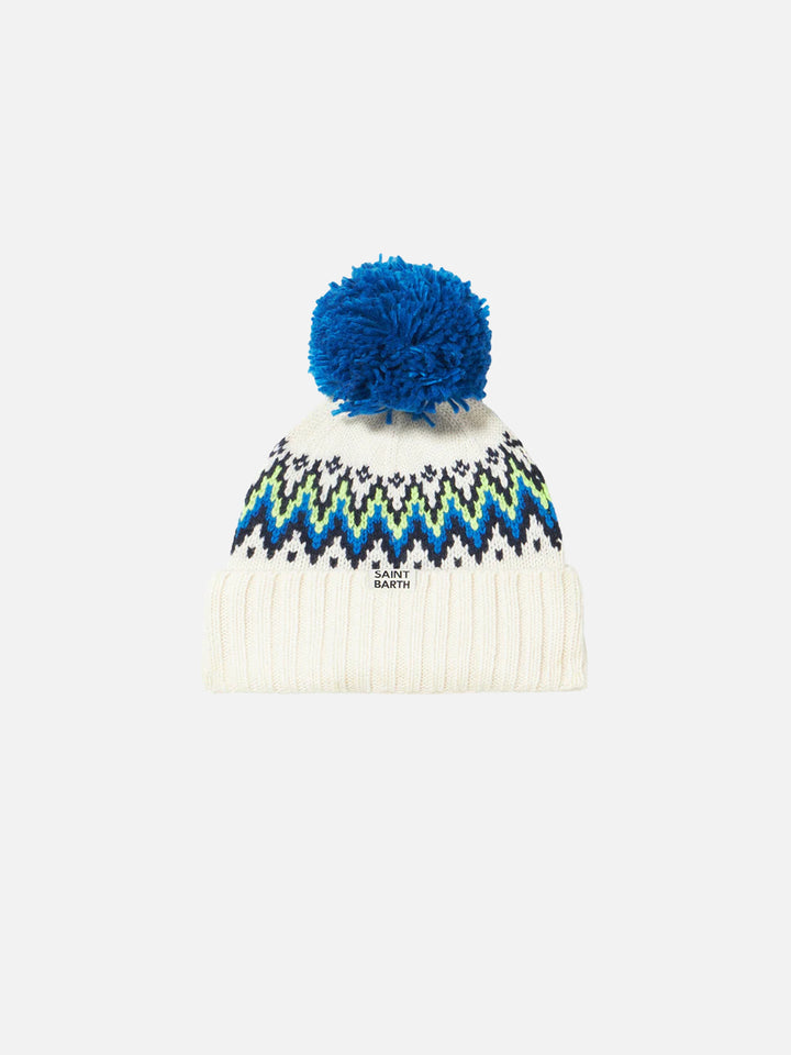 Wengen Nordic Jr beanie with icelandic jacquard and pompon
