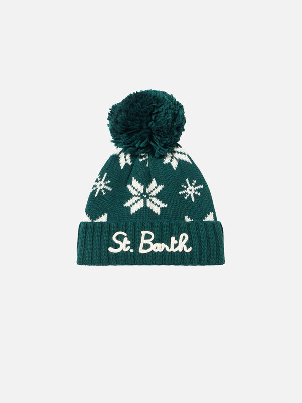 Boy green beanie with norwegian pattern