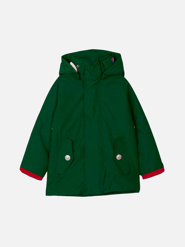 Parka für Jungen in britischem Grün mit Kapuze Voyager Jr