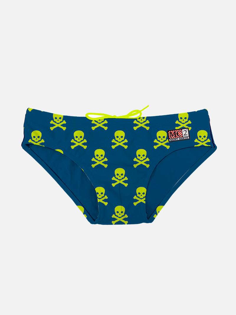 Yellow Fluo Skulls Boy Swim Briefs