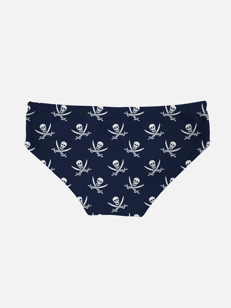 Slip da bagno da bambino blu navy micro stampa pirati