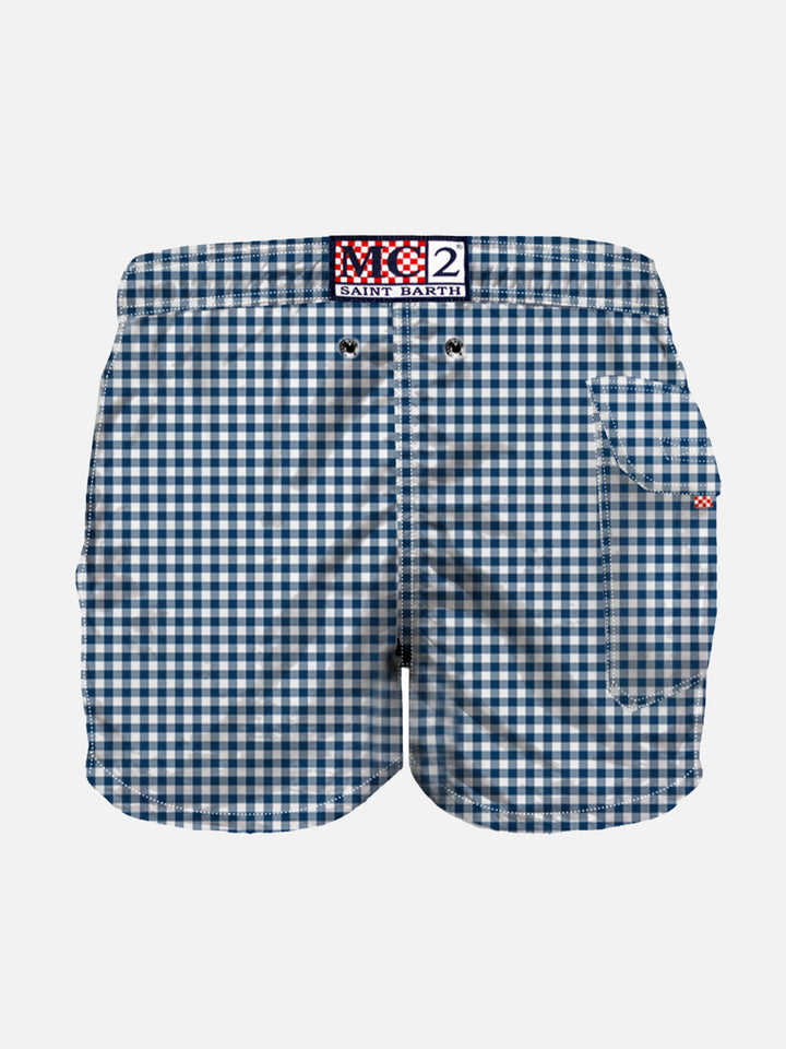 Boy swim shorts with Blue Vichy pattern - MC2 Saint Barth