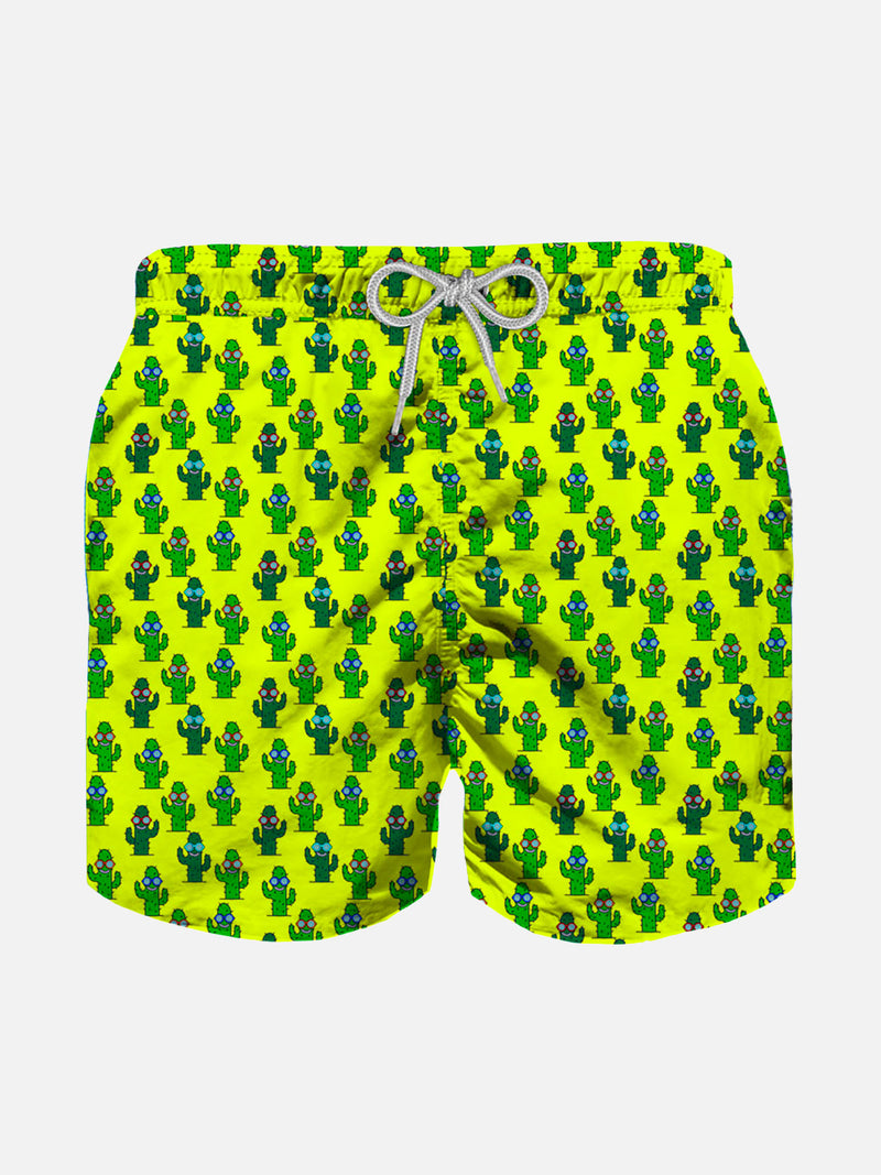 Prickley plant print light fabric boy swim shorts