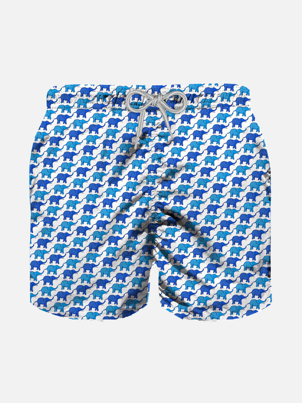 Boy light fabric swim shorts with elephant print