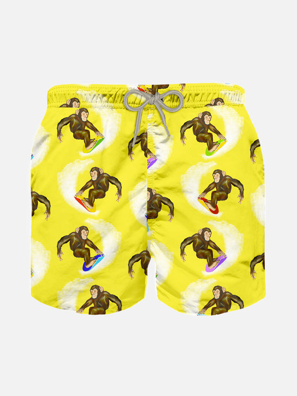 Boy classic swim shorts with monkey print