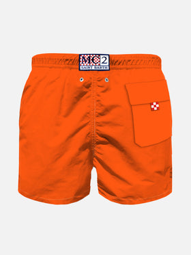 Boy swim shorts with My dad is cool embroidery