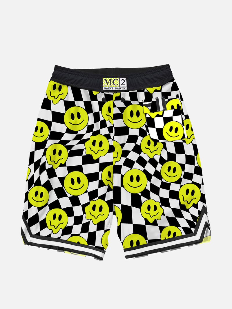 Lange Badeshorts für Jungen mit groovigem Smile-Muster