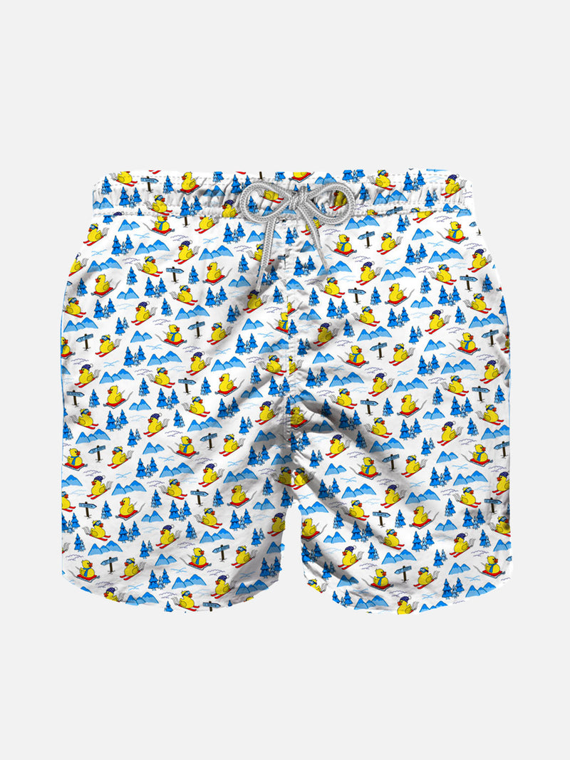 Boy light fabric swim shorts with snowy ducky