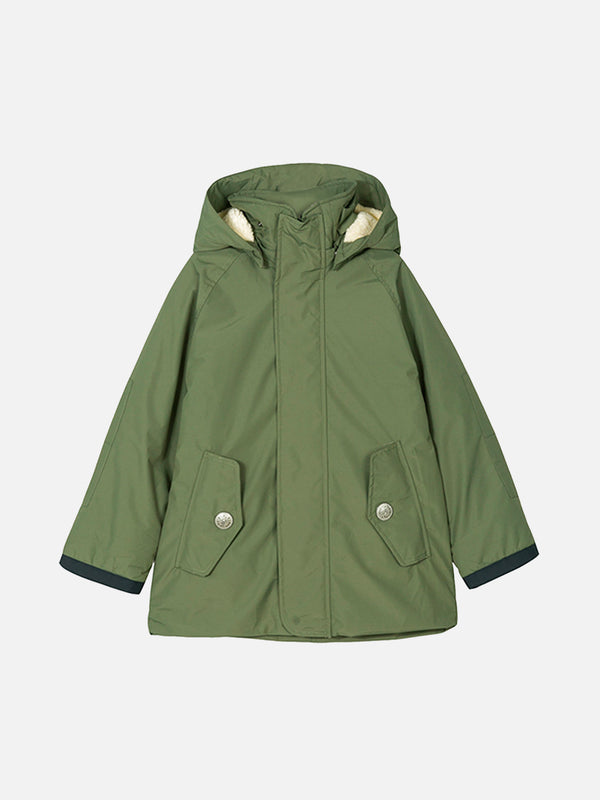 Parka da bambino verde militare con cappuccio