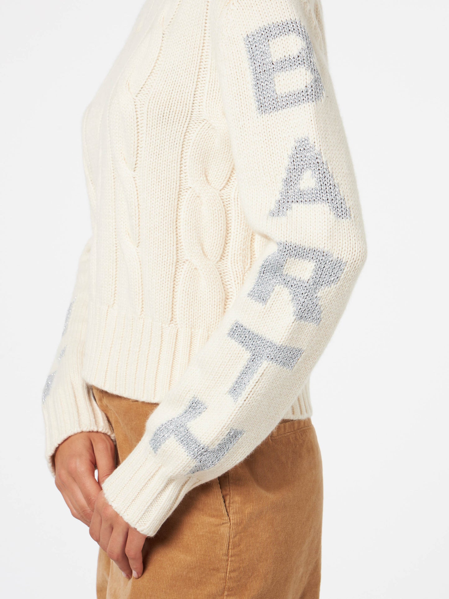 Geflochtener Damenpullover mit Rundhalsausschnitt und Saint-Barth-Lurex-Print
