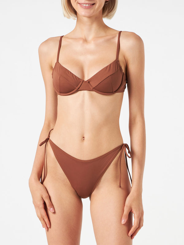 Bikini da donna a bralette marrone con ferretto