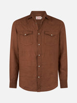 Man brown linen shirt