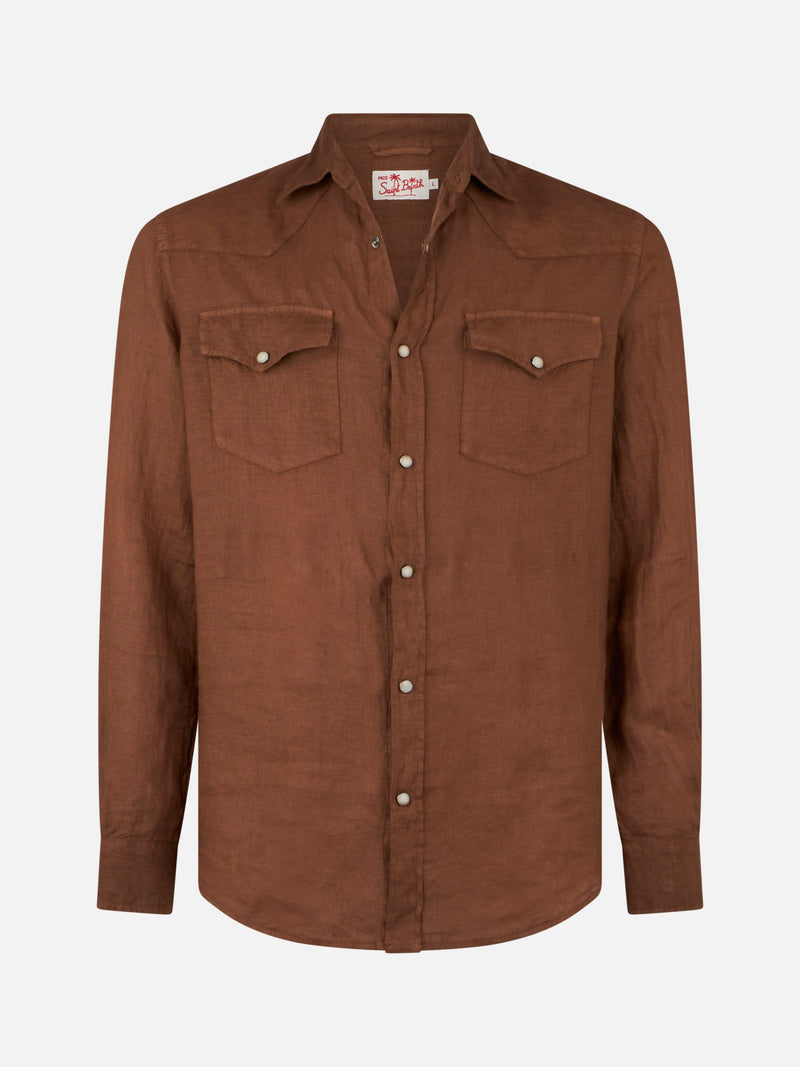 Man brown linen shirt