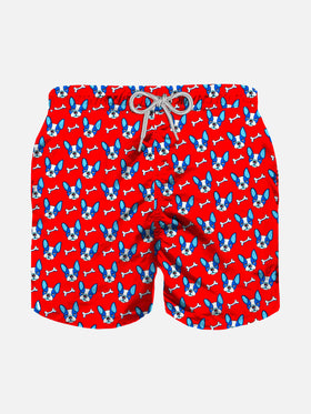 French bulldog print boy light fabric swim shorts