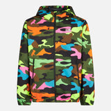 Man hooded lightweight windbreaker with camouflage print