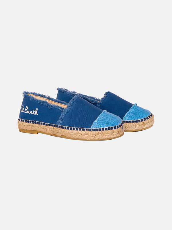 Espadrillas in tela denim con ricamo