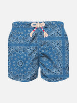 Boy swim shorts with denim bandanna print