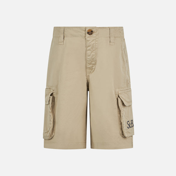 Boy beige cotton cargo shorts