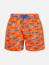 Boy lightweight fabric swim-shorts Jean Lighting with sharks print