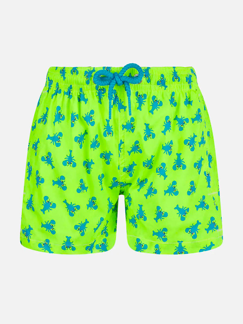 Boy light blue swim shorts with lobster print and comfort fabric