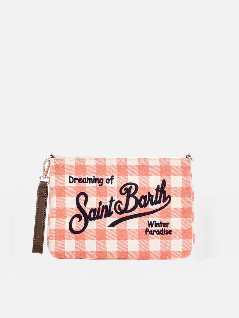 Parisienne Umhängetasche Clutch aus Wollstoff mit rosa Gingham-Karo